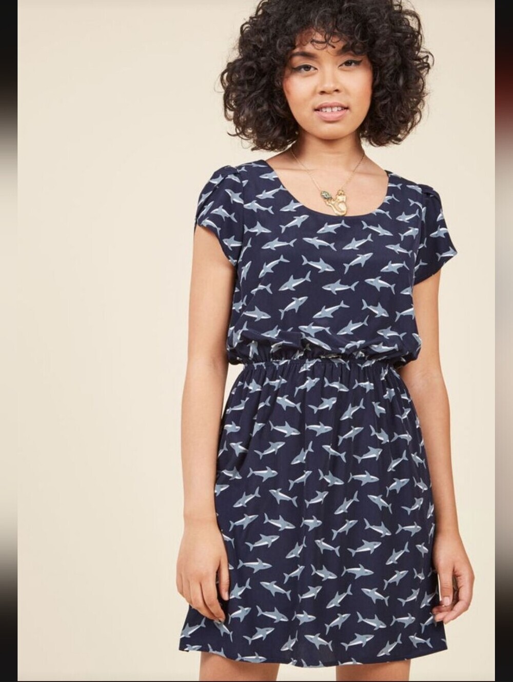 Modcloth Peach Love California Shark Dress, VGUC, Size S